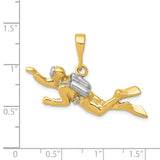 14K and White Rhodium Polished Open-Backed Scuba Diver Pendant K1052