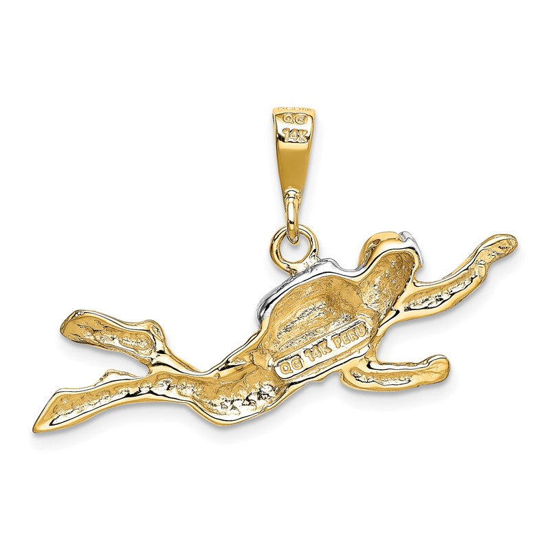 14K and White Rhodium Polished Open-Backed Scuba Diver Pendant K1052