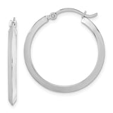 14K White Gold 2.25x25mm Polished Knife-Edge Tube Hoop Earrings TF1630W