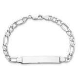 14K White Gold Polished Semi-Solid Chain/Solid Plate Figaro Link 35x7mm Plate 7 inch ID Bracelet DCID135W