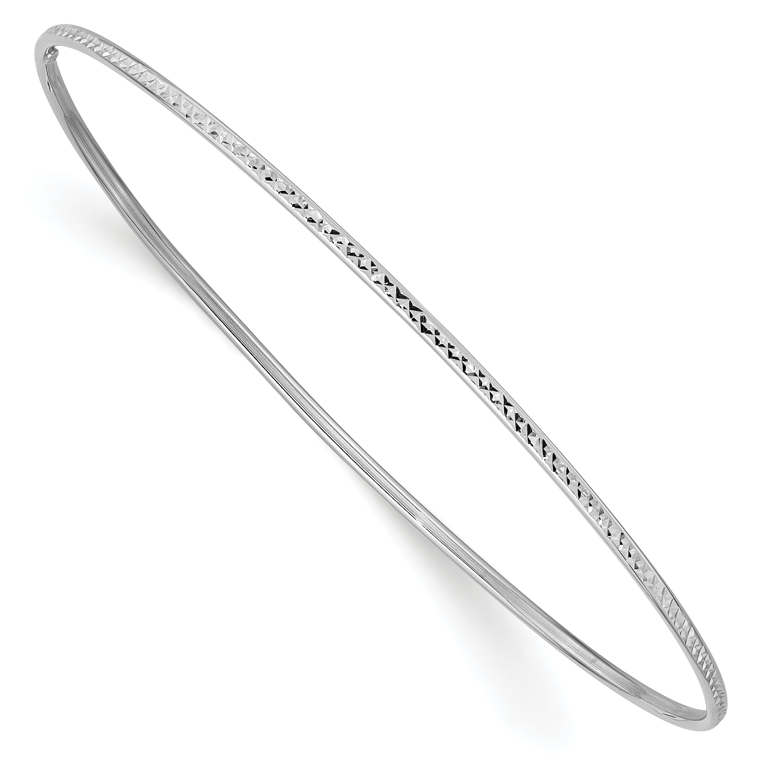 14k White Gold Polished Diamond-Cut 1.50mm Slip-on Round Bangle Bracelet DB546
