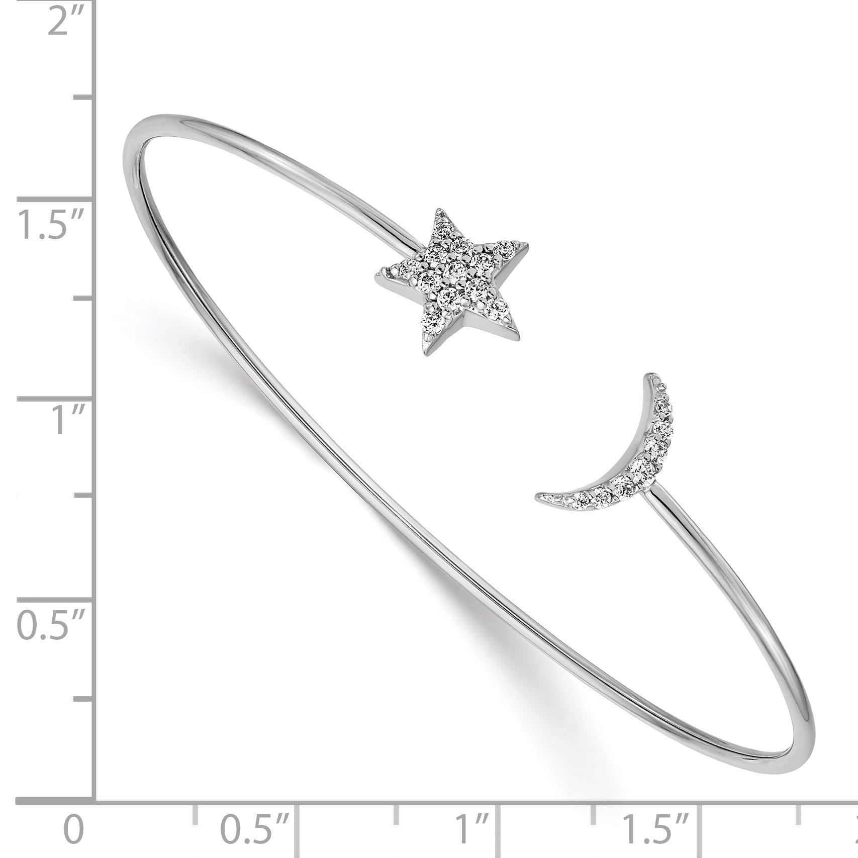 14k White Gold Complete 1/4 carat Diamond Moon and Star Flexible Cuff Bangle Bracelet BM3713