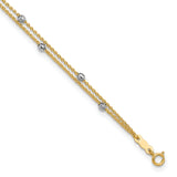 14K Two-tone 2-Strand Chain with Mirror Beads 9 inch Plus 1 inch Extender - Total 10 inch Anklet ANK241