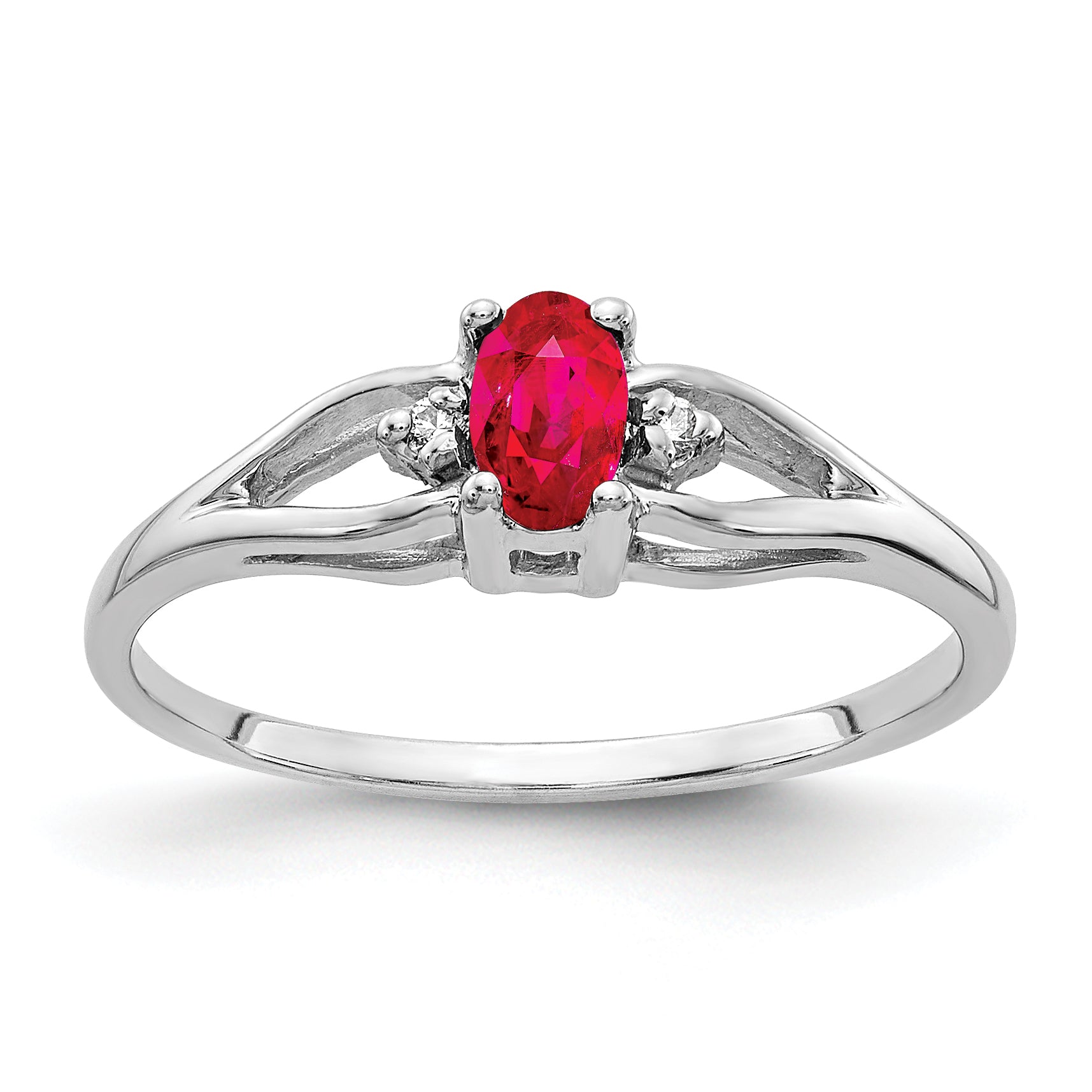 14k White Gold 5x3mm Oval Ruby and A Diamond Ring Y2080R/A
