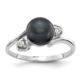 14k White Gold 7mm Black Freshwater Cultured Pearl and 1/20 carat VS Diamond Ring Y4393BP/VS