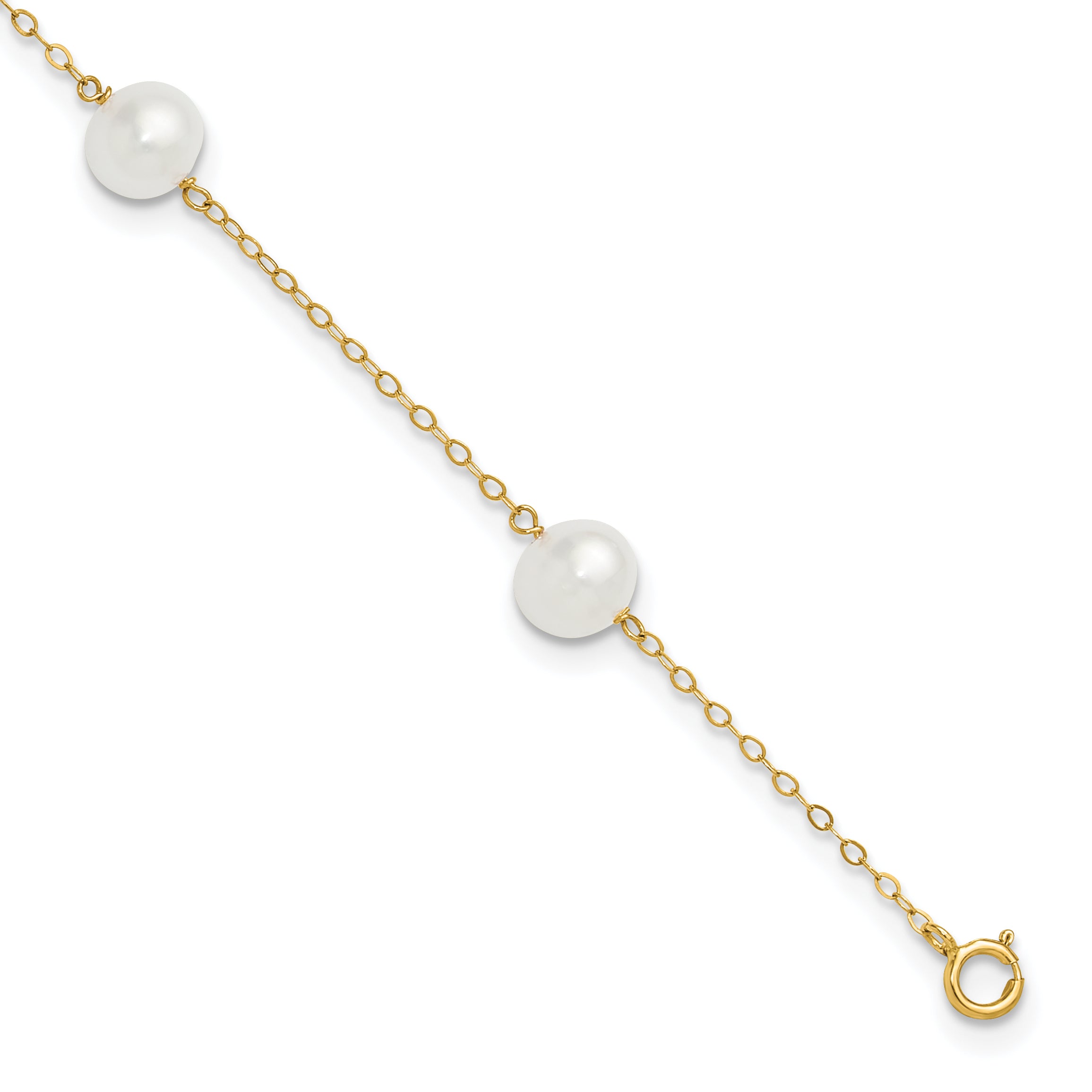 14k 7-8mm White Near-Round Freshwater Cultured Pearl 5-Station 9 inch Anklet ANK144