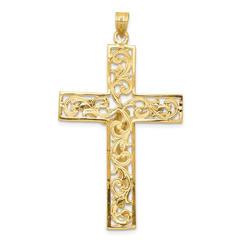 14k Two-tone Diamond-cut Filigree Crucifix Pendant C2015
