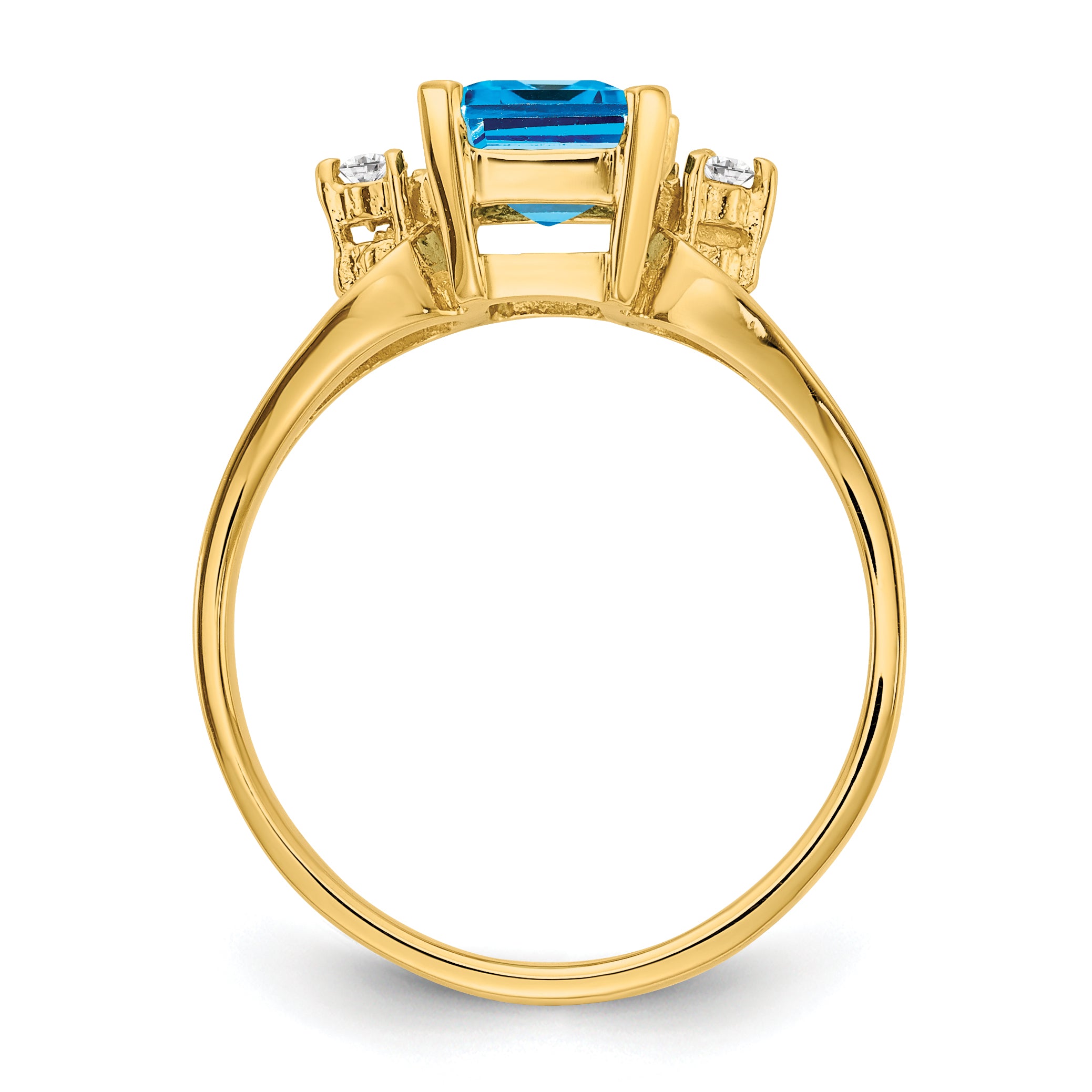 14k 8x6mm Emerald Cut Blue Topaz A Diamond ring Y4749BT/A