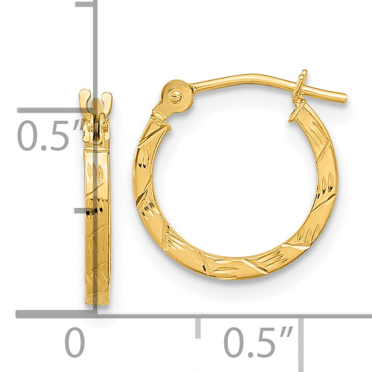 14k Polished Diamond Cut 1.5mm Square Tube Hoops YE1773