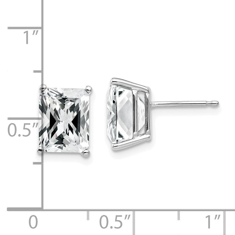 14k White Gold 9x7mm Emerald-Cut Cubic Zirconia Post Earrings XE68WCZ