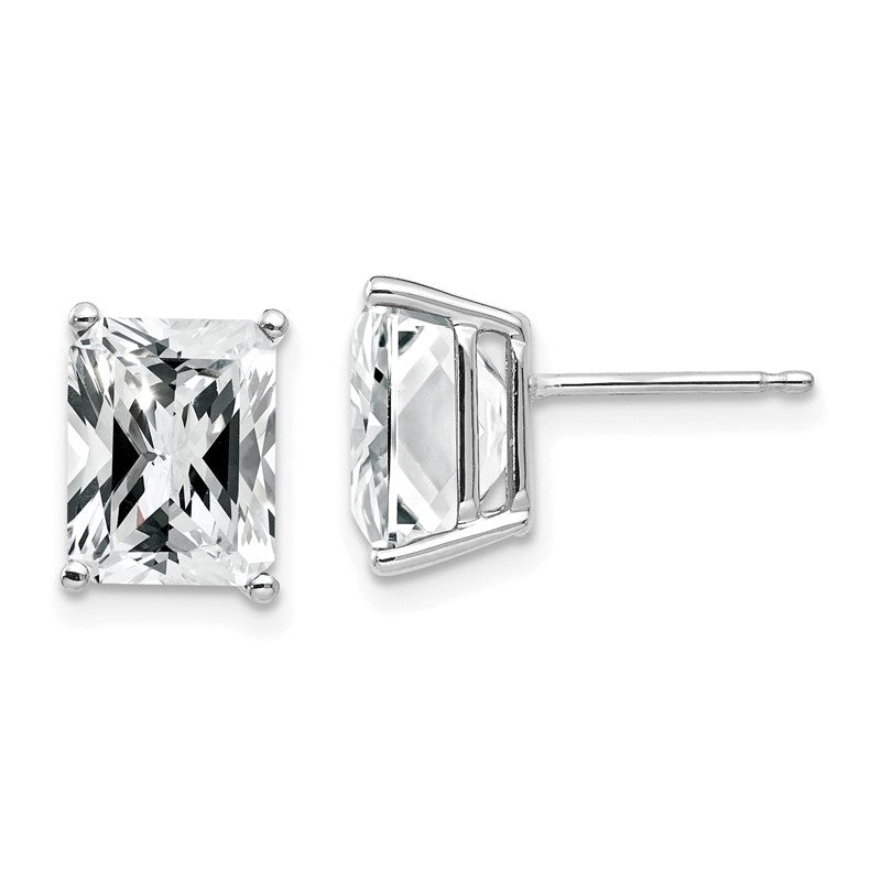 14k White Gold 9x7mm Emerald-Cut Cubic Zirconia Post Earrings XE68WCZ