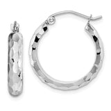 14k White Gold 4x21mm Diamond-cut Round Tube Hoop Earrings TF1586