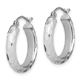 14k White Gold 4x21mm Diamond-cut Round Tube Hoop Earrings TF1586
