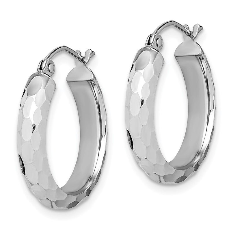 14k White Gold 4x21mm Diamond-cut Round Tube Hoop Earrings TF1586