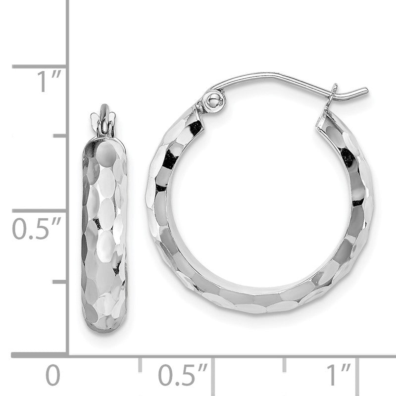 14k White Gold 4x21mm Diamond-cut Round Tube Hoop Earrings TF1586