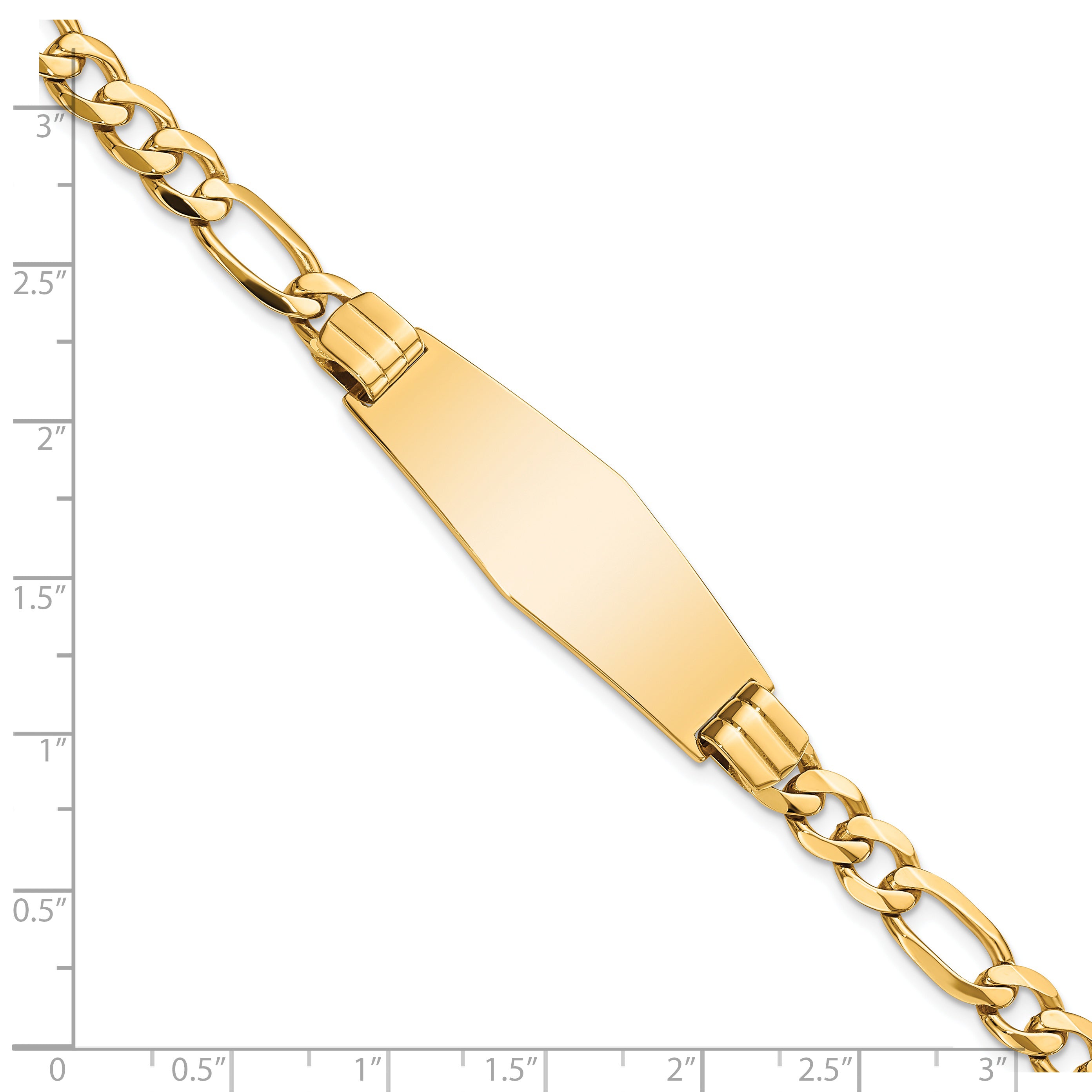 14k Polished Solid Chain/Solid Plate Flat Figaro Link Soft Diamond Shape 37x13.5mm Plate 7 inch ID Bracelet LID81C