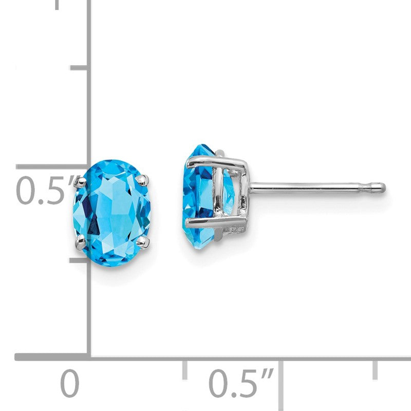 14k White Gold 7x5mm Oval Blue Topaz Post Earrings XE87WBT