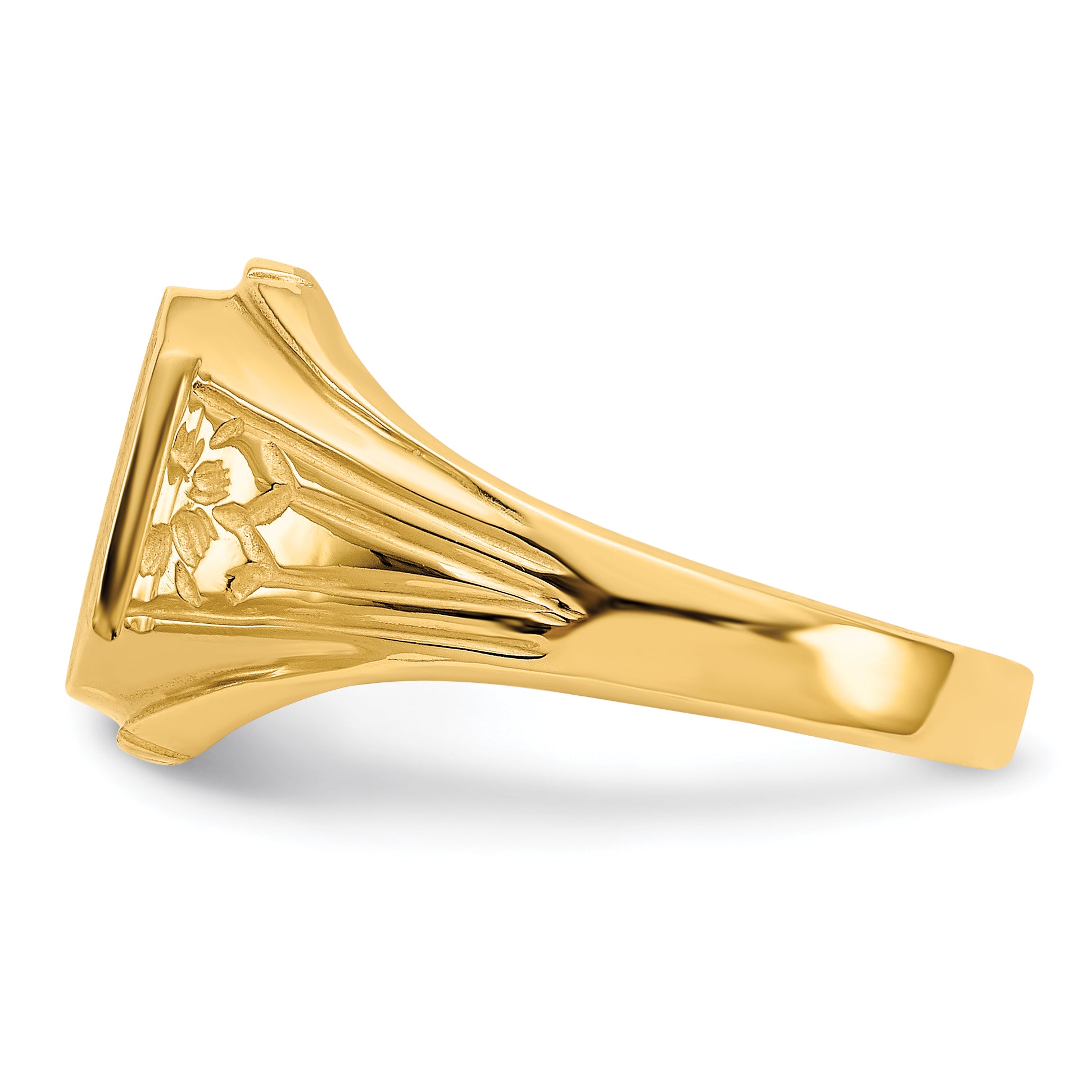 14k 9.0x9.0mm Octagon Open Back Floral Signet Ring CH183