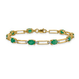 14k White Gold Complete Diamond and Oval Emerald Paperclip Link 7.25 inch Bracelet BM4489