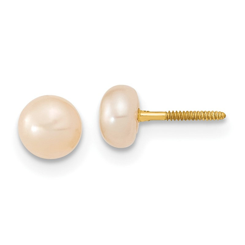 14k 3-5mm Semi-Round Pink Freshwater Cultured Pearl 12 inch Necklace / 5 inch Bracelet / Post Earrings 3-piece Set XF400SET