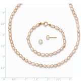 14k 3-5mm Semi-Round Pink Freshwater Cultured Pearl 12 inch Necklace / 5 inch Bracelet / Post Earrings 3-piece Set XF400SET