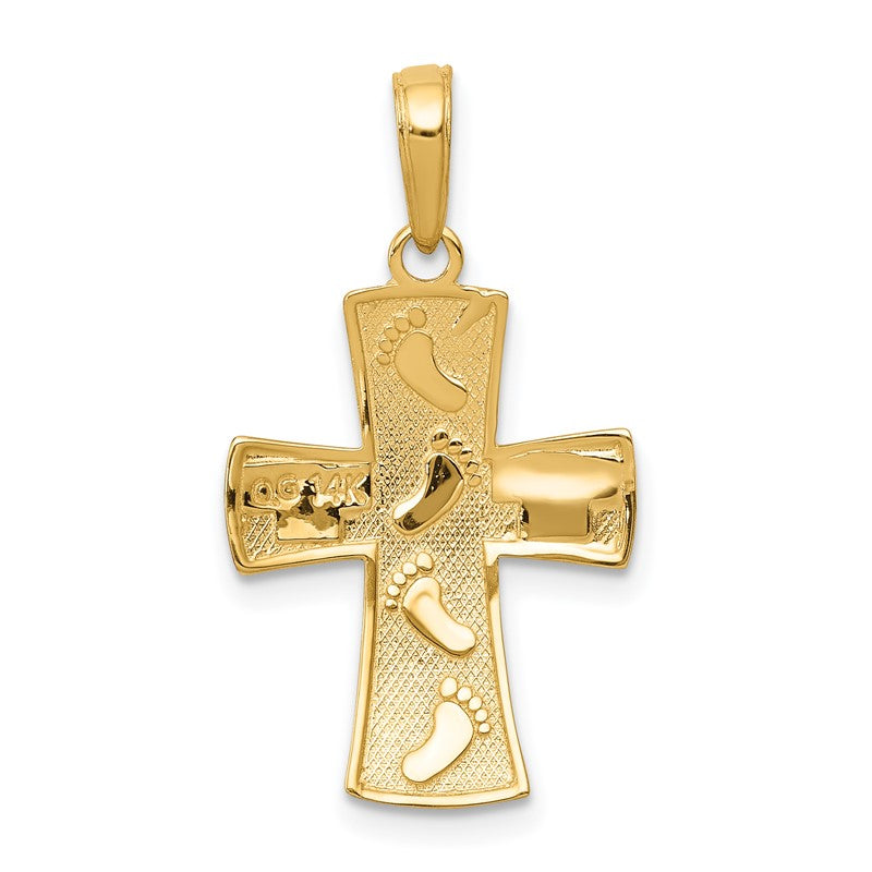 14K and White Rhodium Footprints Cross Pendant C4430