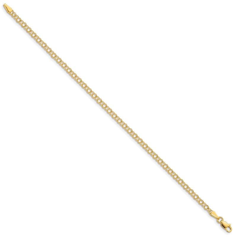 14k 3mm Solid Double Link 7 inch Charm Bracelet DO553