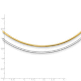 14k Two-tone 2mm Reversible White and Yellow 18 inch Omega Necklace Plus 2 inch Heart Chain Extender ROML2