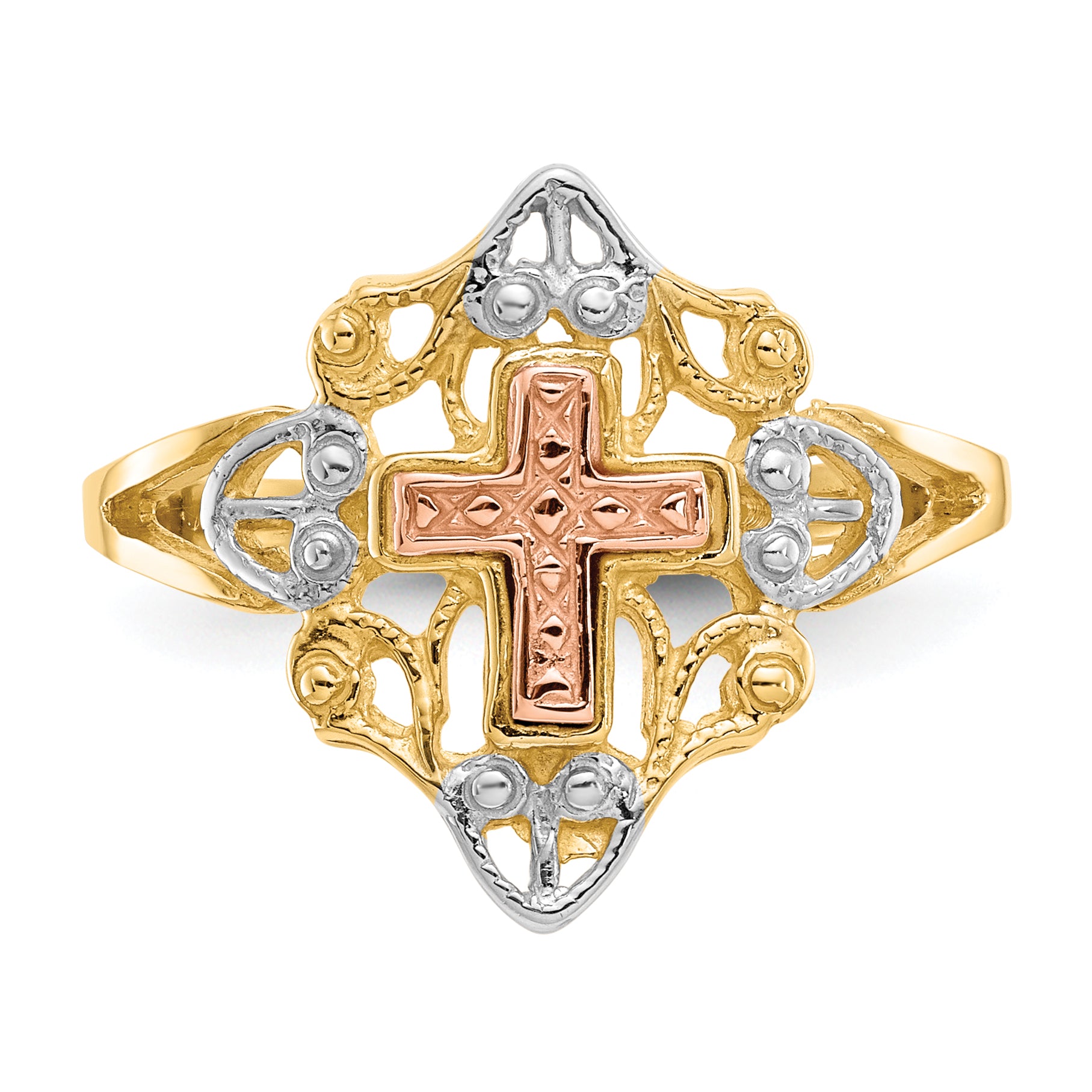 14K Two-tone with White Rhodium Cross Ring K3944