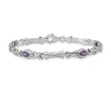 14k White Gold Complete Oval Amethyst Fancy Link 7 inch Bracelet BM4497