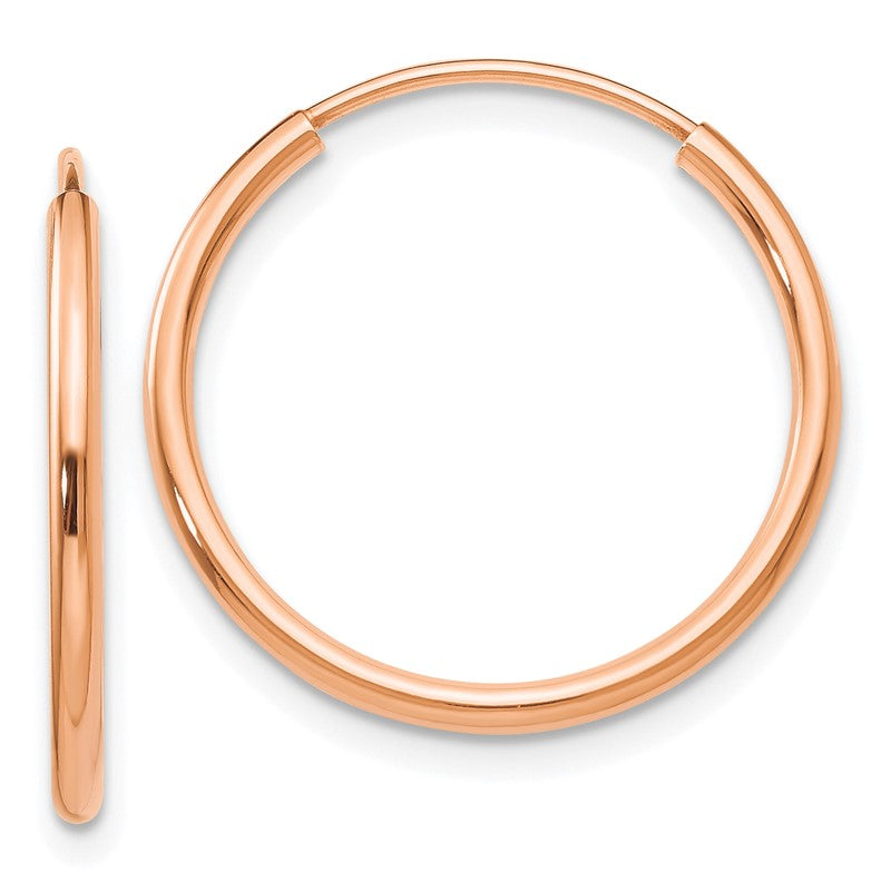 14k Rose Gold 1.5x17mm Polished Endless Tube Hoop Earrings TF783