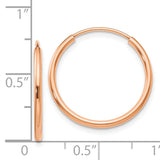 14k Rose Gold 1.5x17mm Polished Endless Tube Hoop Earrings TF783
