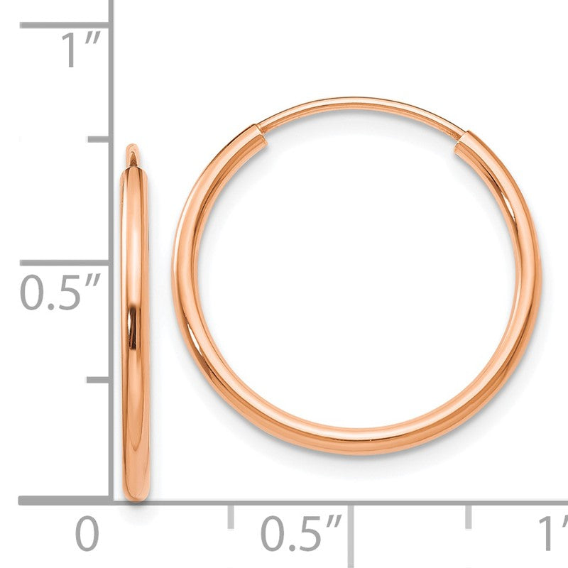 14k Rose Gold 1.5x17mm Polished Endless Tube Hoop Earrings TF783