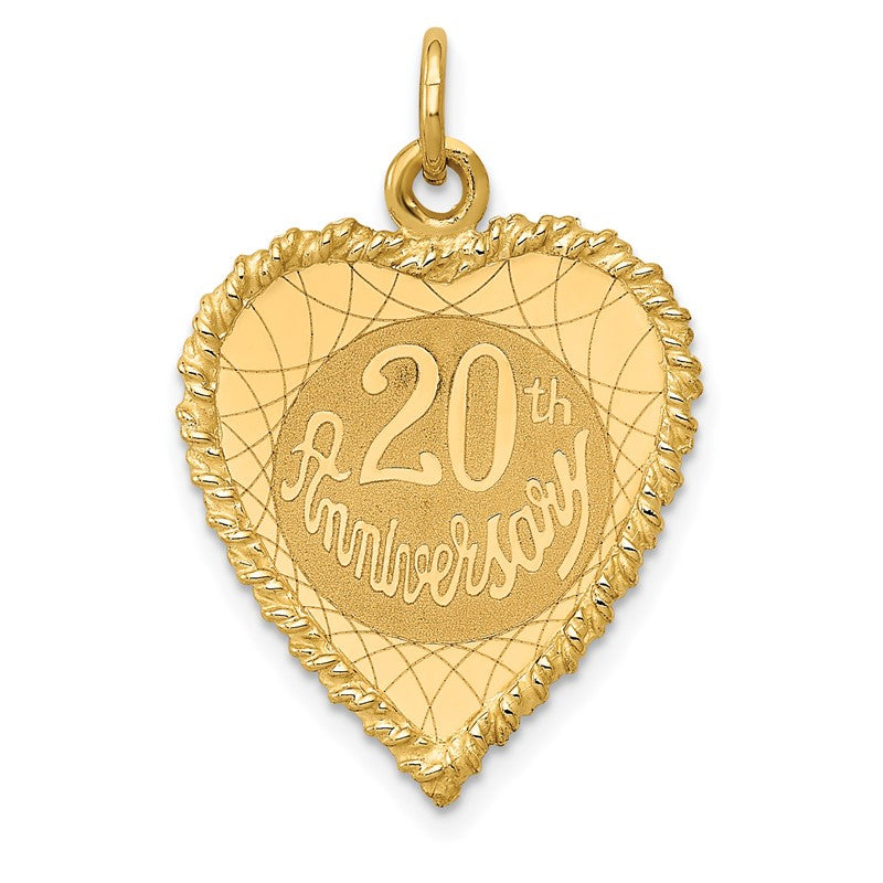 14K 20th ANNIVERSARY 19mm Engravable Rope-Edge Heart Charm XAC582