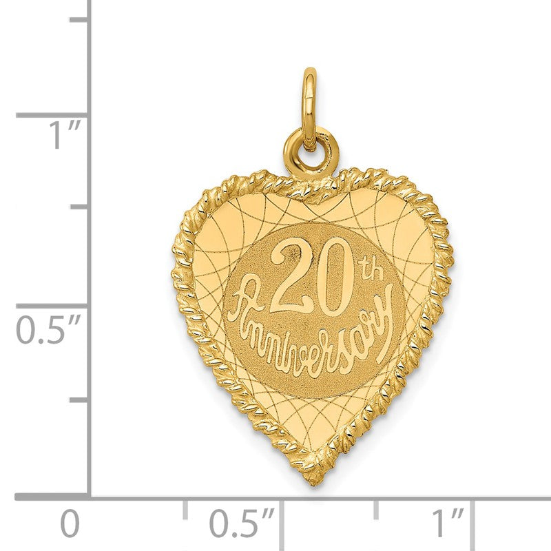 14K 20th ANNIVERSARY 19mm Engravable Rope-Edge Heart Charm XAC582
