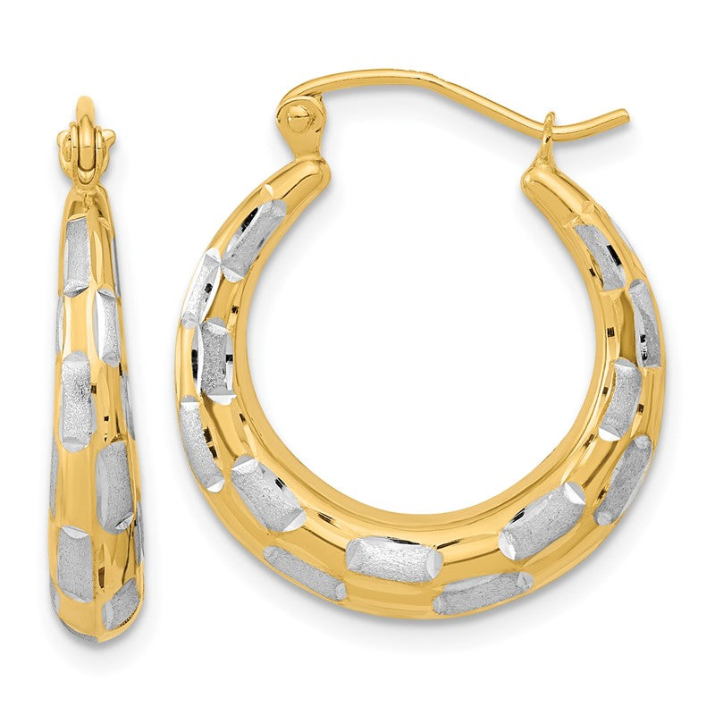 14k White Rhodium Polished Satin Diamond-cut Hoop Earrings TF1084