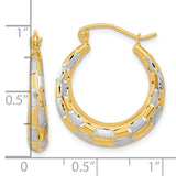 14k White Rhodium Polished Satin Diamond-cut Hoop Earrings TF1084