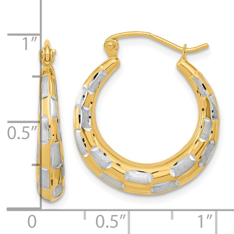 14k White Rhodium Polished Satin Diamond-cut Hoop Earrings TF1084