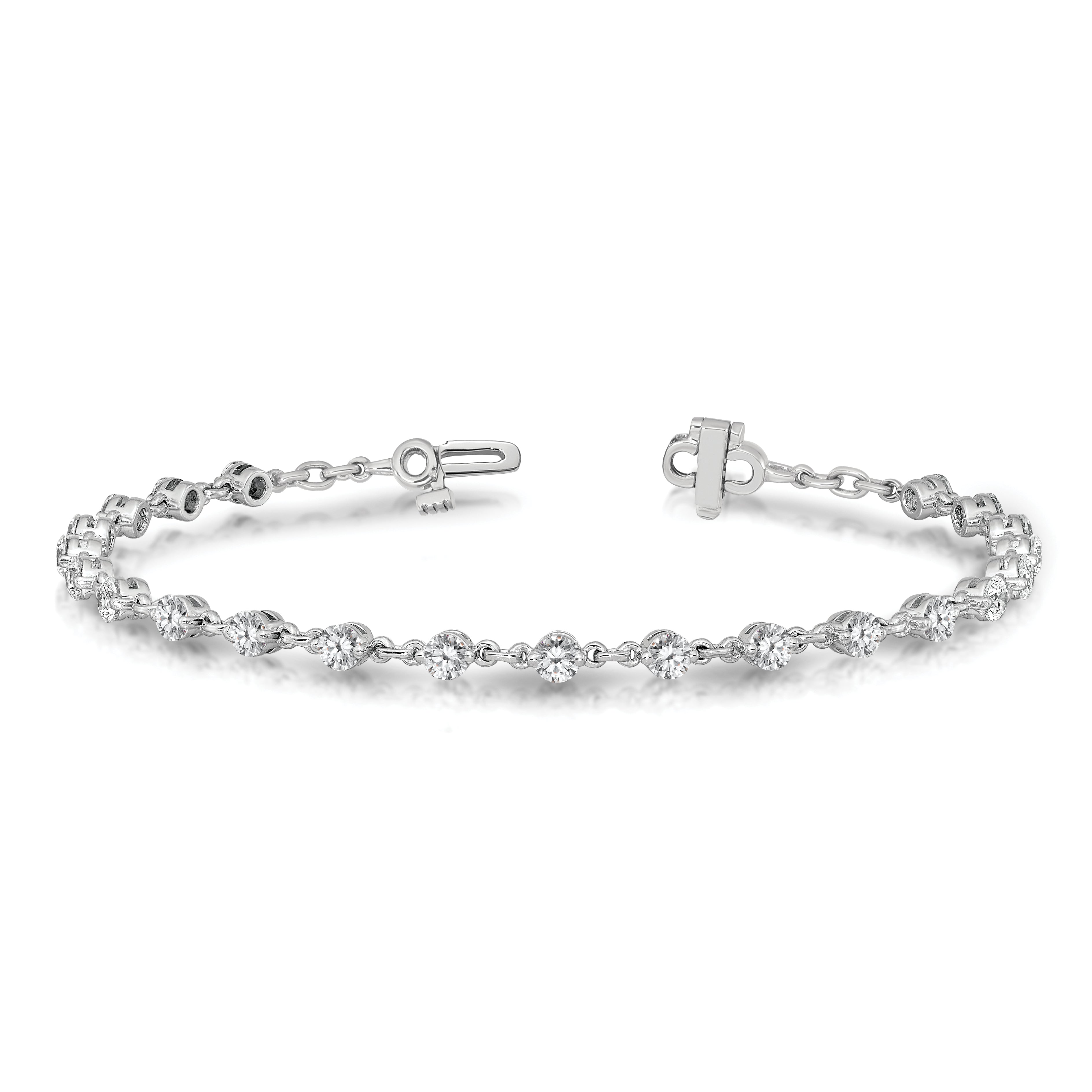 14k White Gold Complete 2.25 carat Round A Diamond 2-prong 7 inch Tennis Bracelet X10018WA