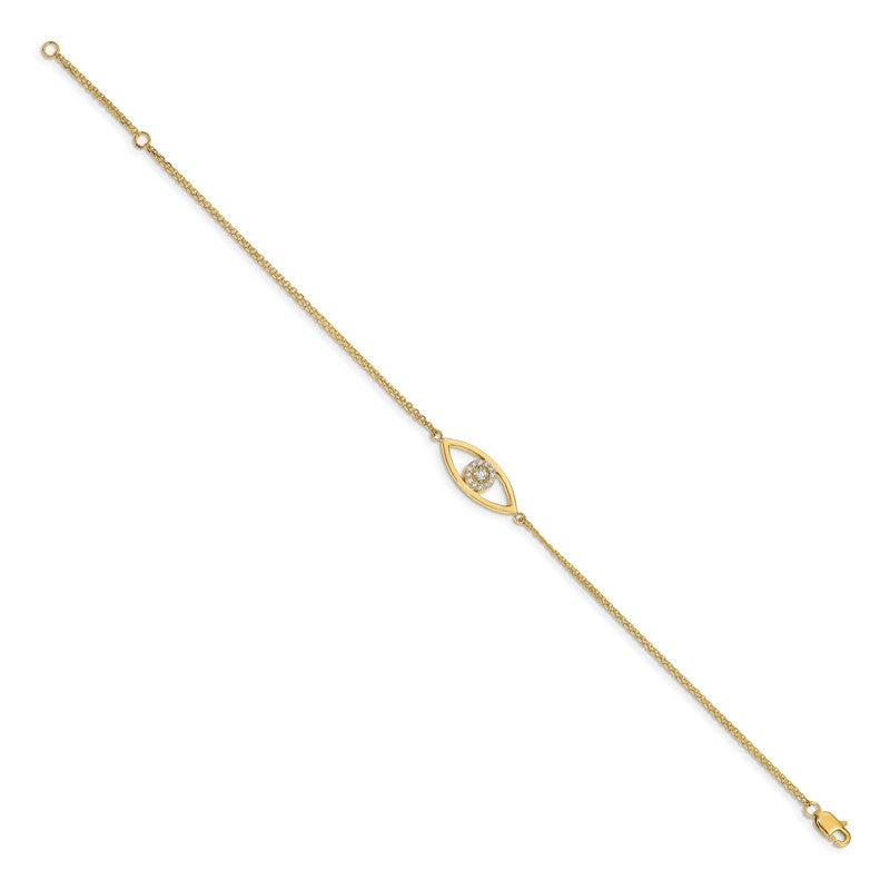14k Complete A Diamond Evil Eye 2-Strand 7 inch Bracelet with 1 inch Extender XB320A