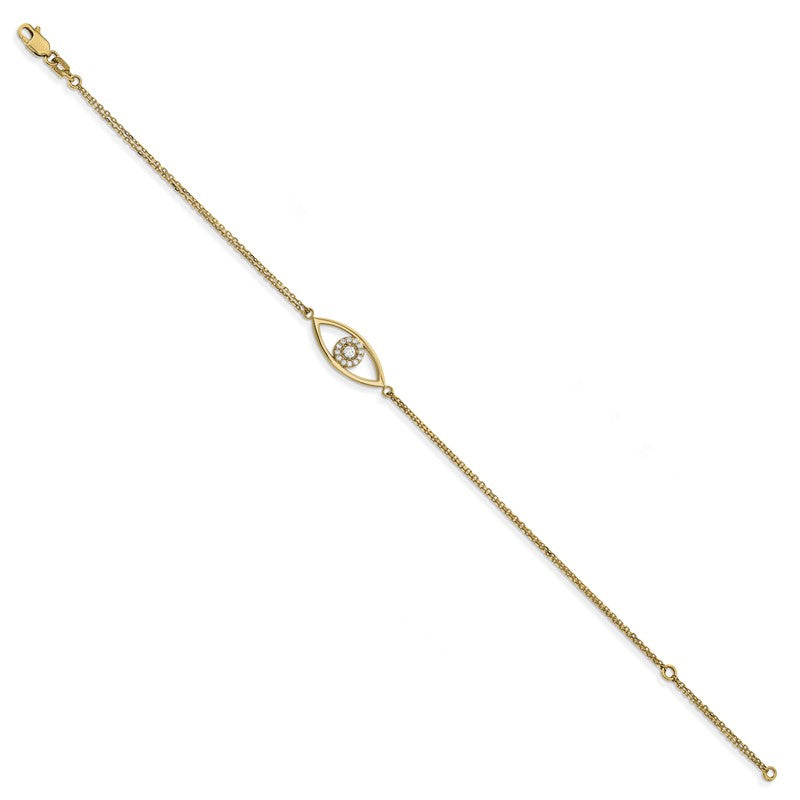 14k Complete A Diamond Evil Eye 2-Strand 7 inch Bracelet with 1 inch Extender XB320A