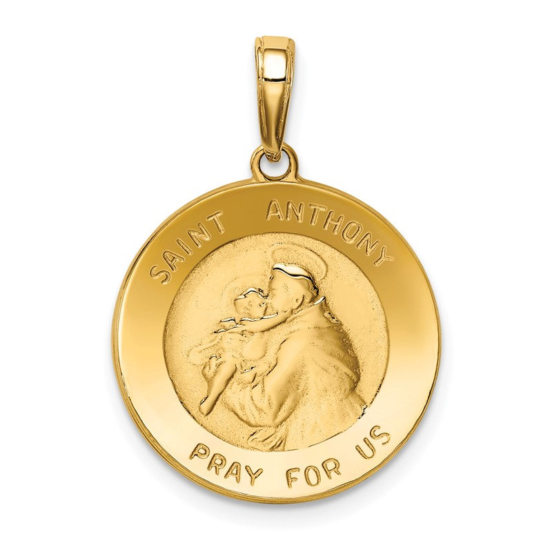 14k Polished and Satin Solid Saint Anthony Small Round Medal Pendant K5826