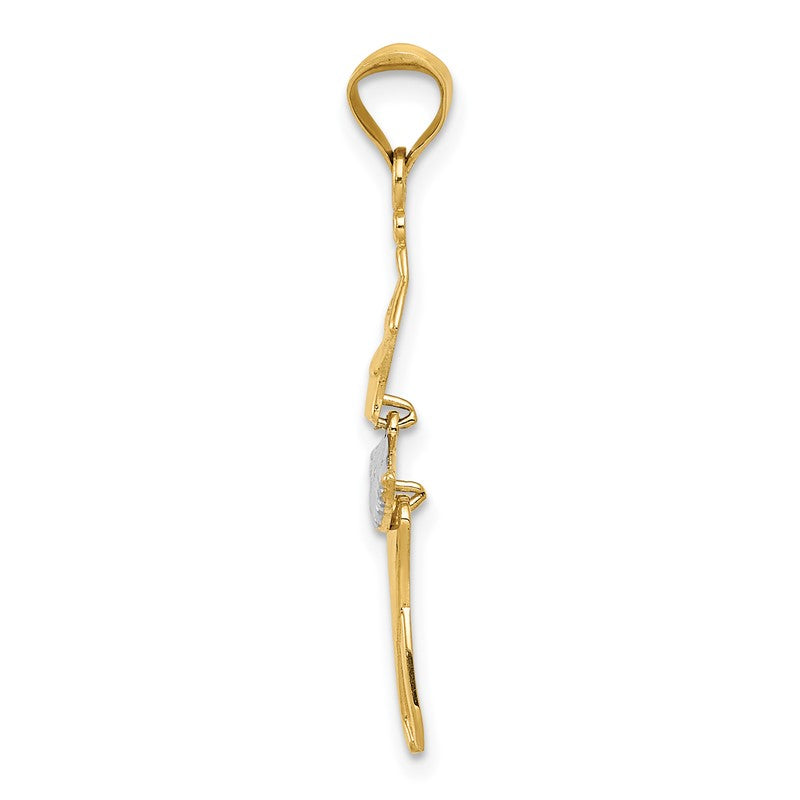 14K and White Rhodium Polished Dancer with Moveable Skirt and Legs Pendant K5819