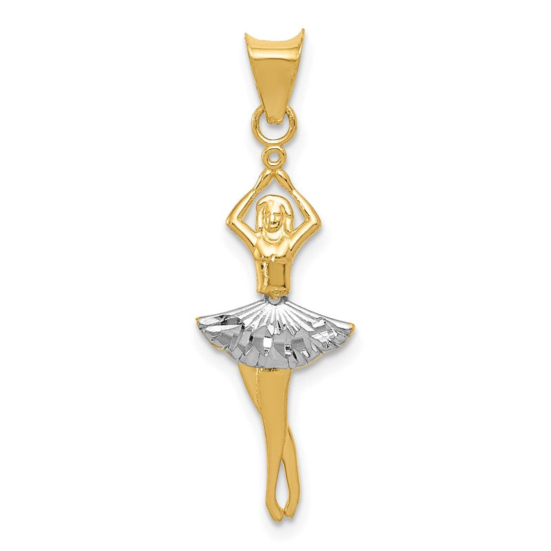 14K and White Rhodium Polished Dancer with Moveable Skirt and Legs Pendant K5819