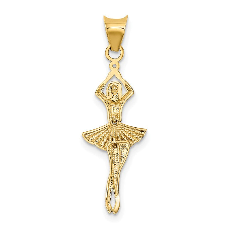 14K and White Rhodium Polished Dancer with Moveable Skirt and Legs Pendant K5819