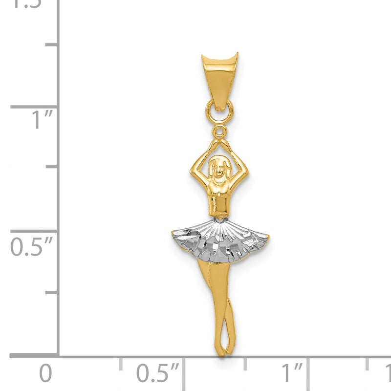 14K and White Rhodium Polished Dancer with Moveable Skirt and Legs Pendant K5819