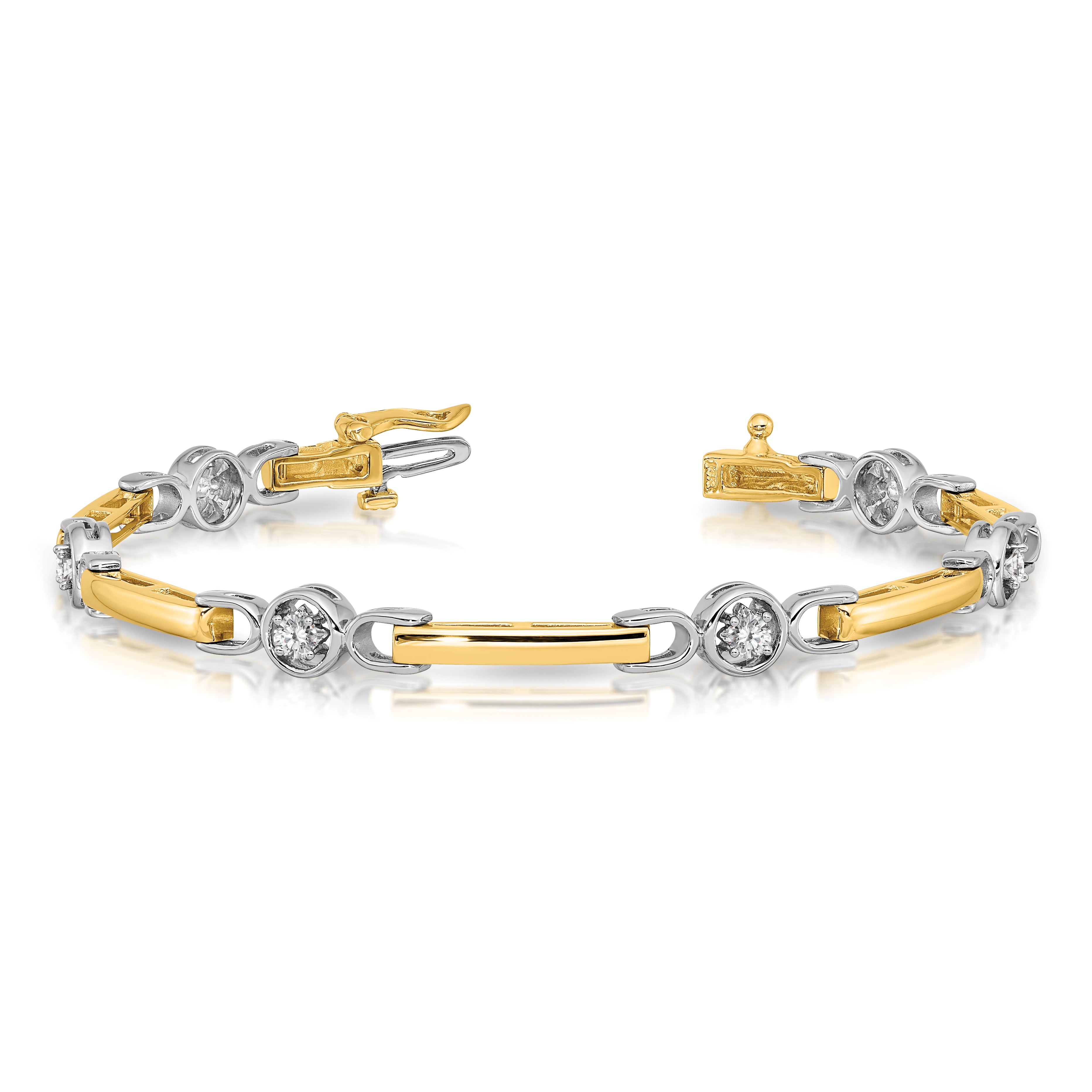 14k Two-tone Complete 1/2 carat Round AAA Diamond Bar 7 inch Tennis Bracelet X2017AAA