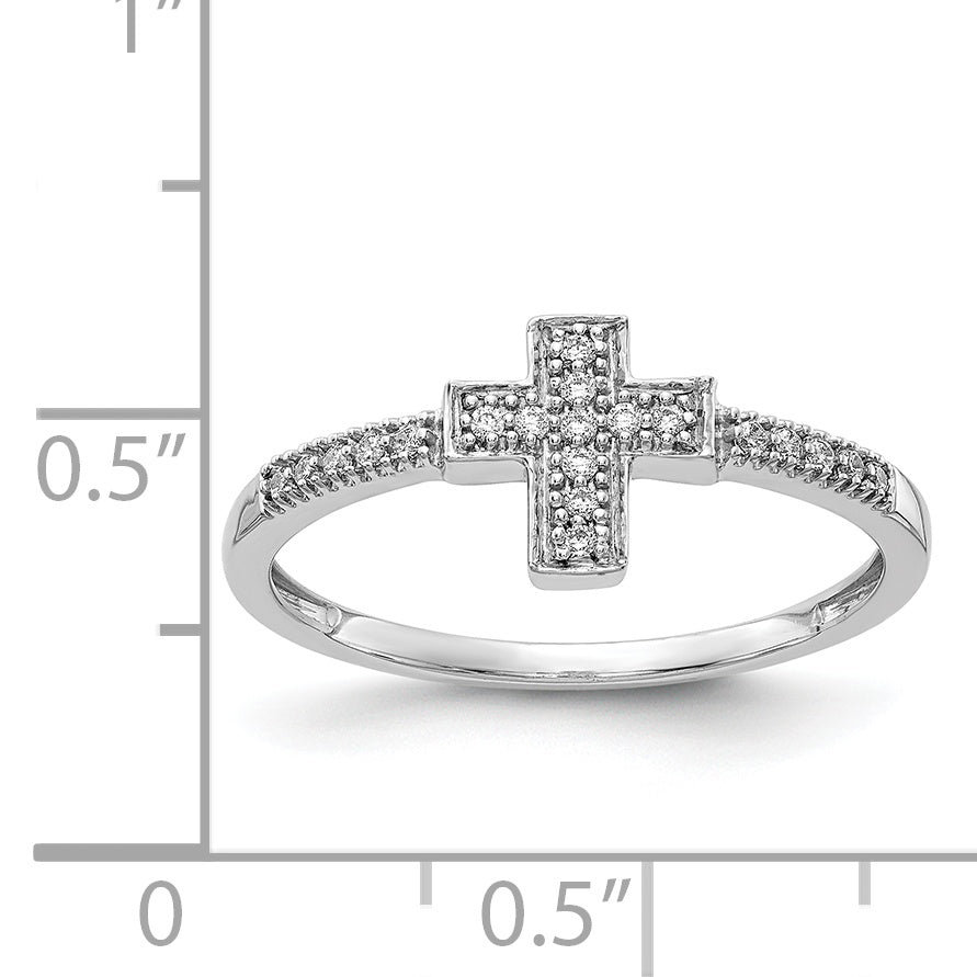14k White Gold Polished 1/10 carat Diamond Cross Ring RM5655