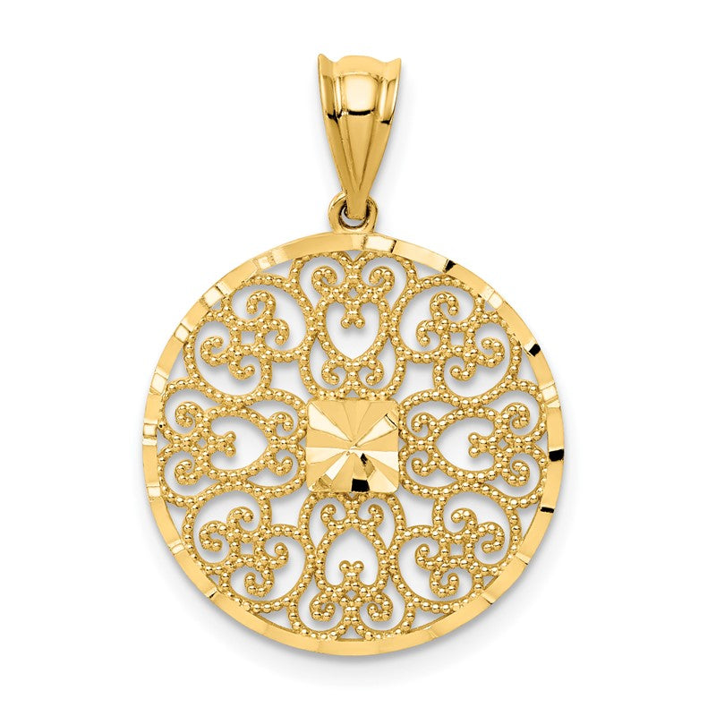 14K Fancy Filigree and Diamond Cut Charm D3348