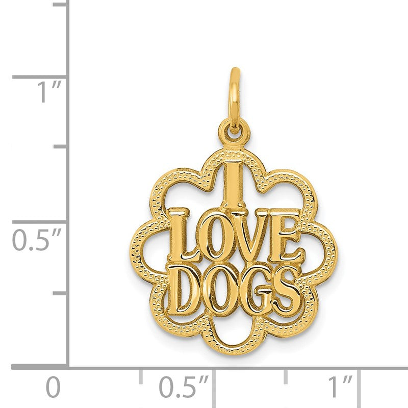 14k I LOVE DOGS In Scalloped Circle Charm C1841